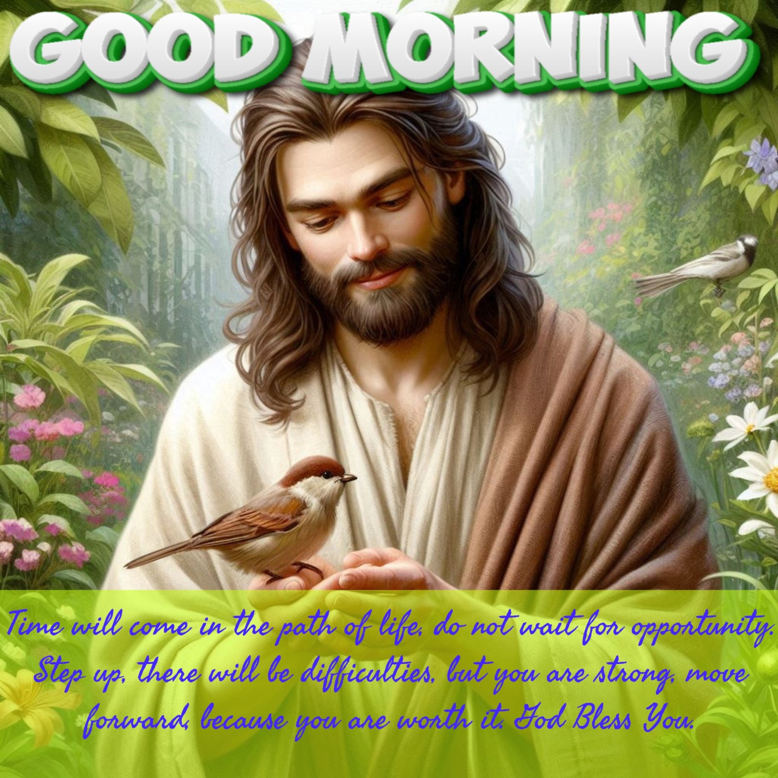 Cute Sparrow Sitting On Jesus Hand