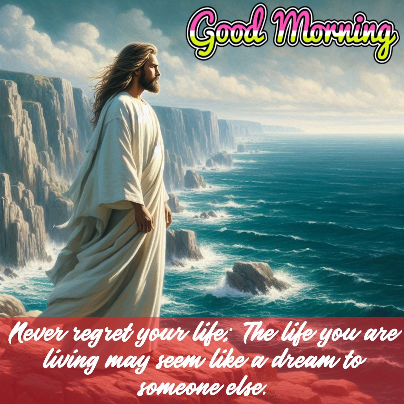 God Standing Near Calm Ocean
