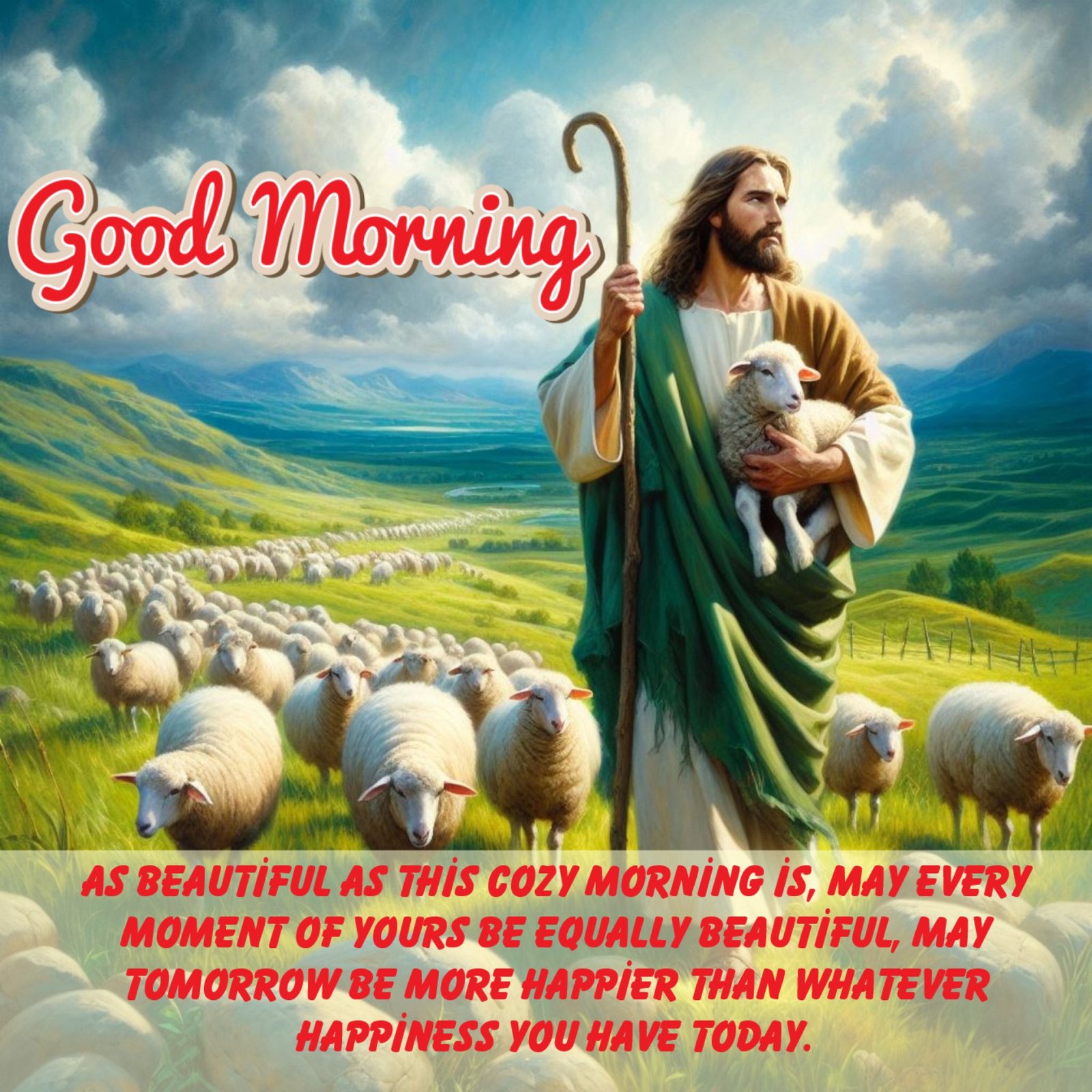 Jesus Playing With Thousands Of Sheeps